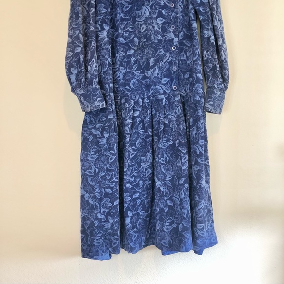 Laura Ashley Blue Corduroy Floral Button Dress, 14 - Picture 2 of 13